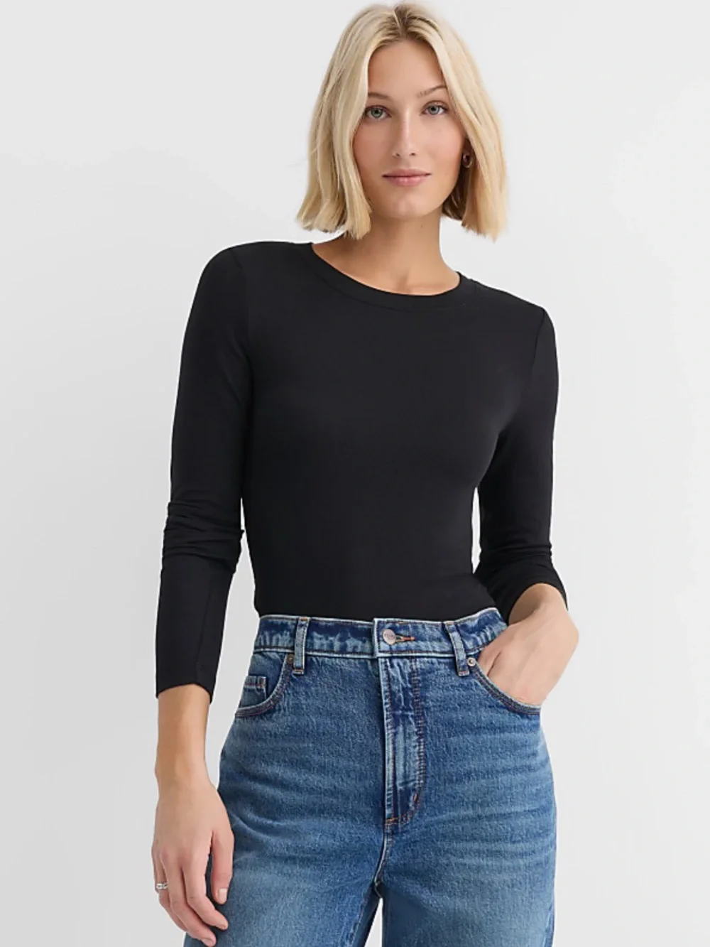Ann Taylor L Black Pima Cotton Crew Long Sleeve Tee